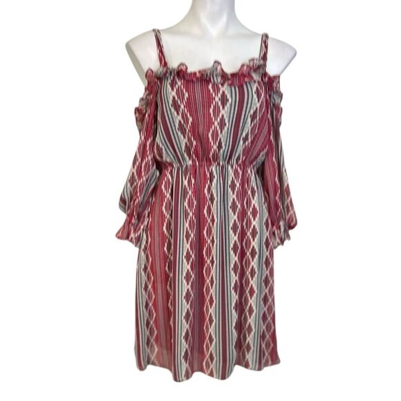 Judith March dress size S/M cold-shoulder boho casual festival red multicolor - Picture 2 of 6